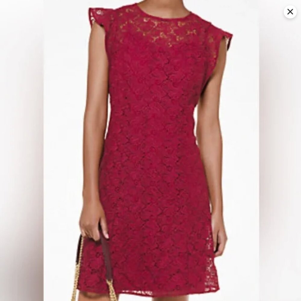 Michael Kors Floral Lace Flounce Dress Maroon size 4 NWT